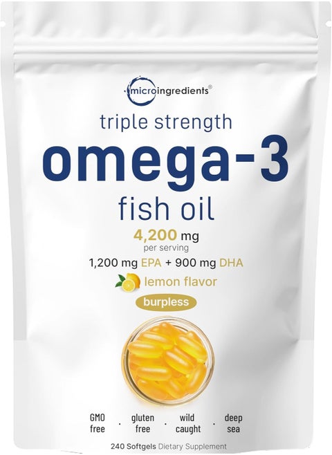 Triple Strength EPA 1200 mg and DHA 900 mg Omega-3 Fish Oil Supplement 4200 mg Per Serving, 240 Softgels