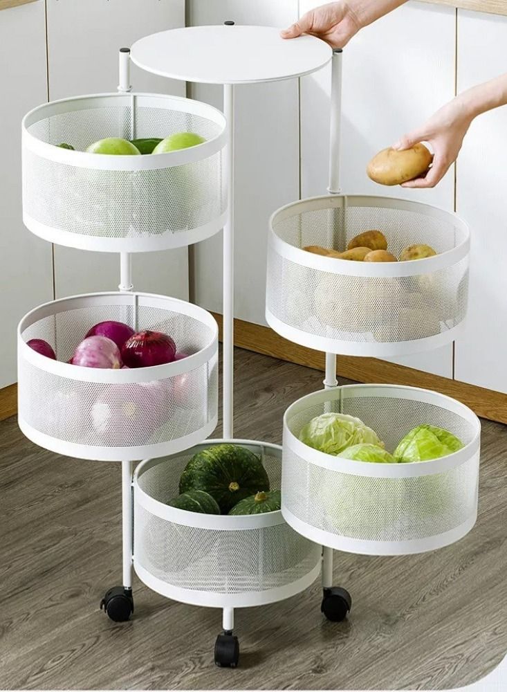 Multipurpose Rotating Storage Cart 5 Layers White Round - Image 1