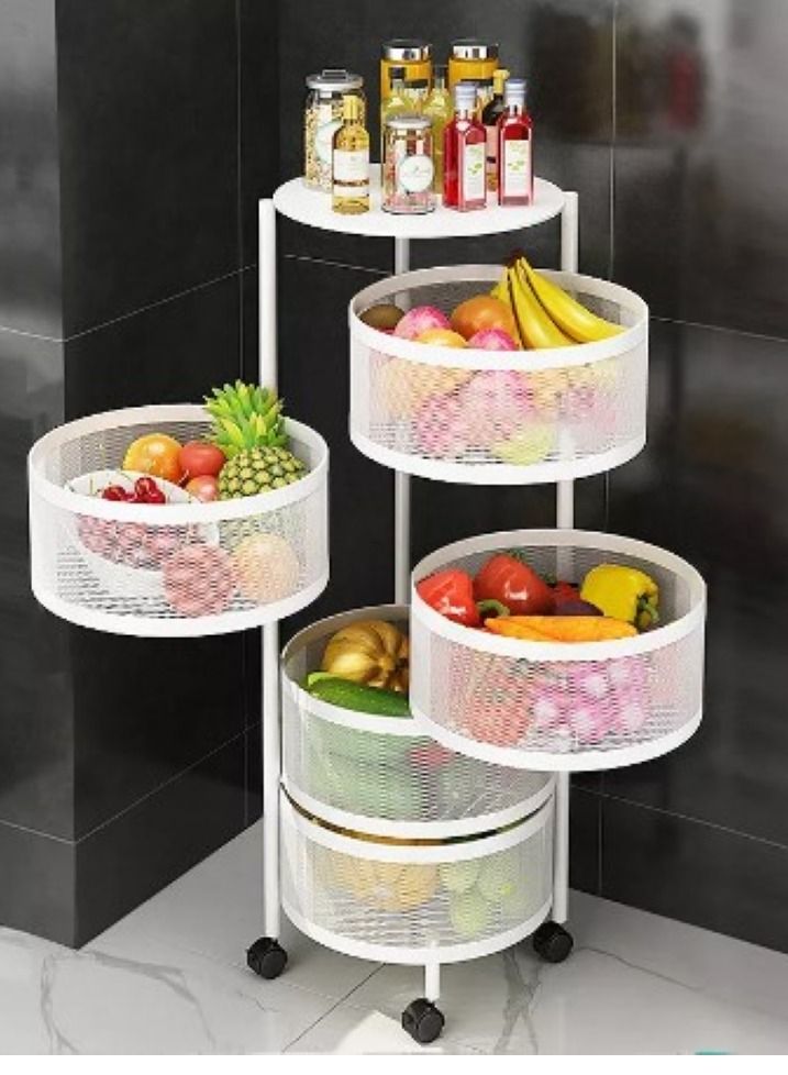 Multipurpose Rotating Storage Cart 5 Layers White Round - Image 2