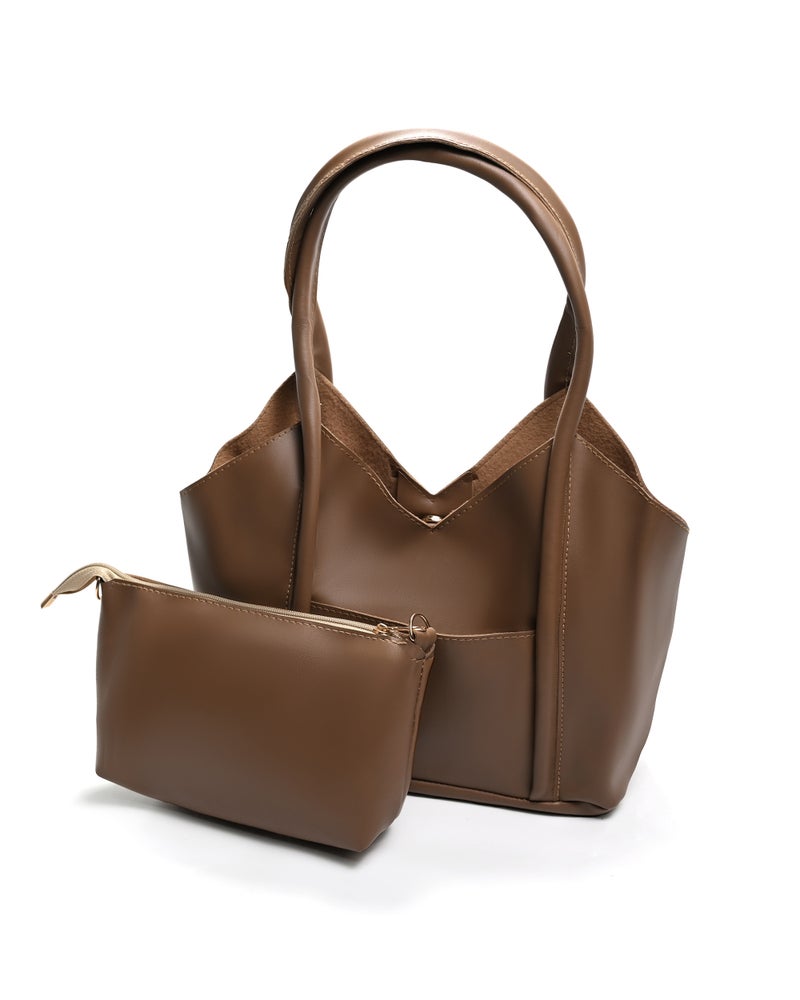 Modern Leather Shoulder Bag With Double Handles - Image 1