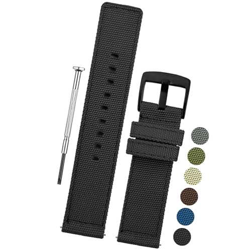 DBLACK ''ENMA'' Nylon Watch Strap, Quick Release Boxy Design Watch Band // For 20mm, 22mm, or 24mm Watch Belt (Choose Your Size & Color) (20mm, Black) - Image 1