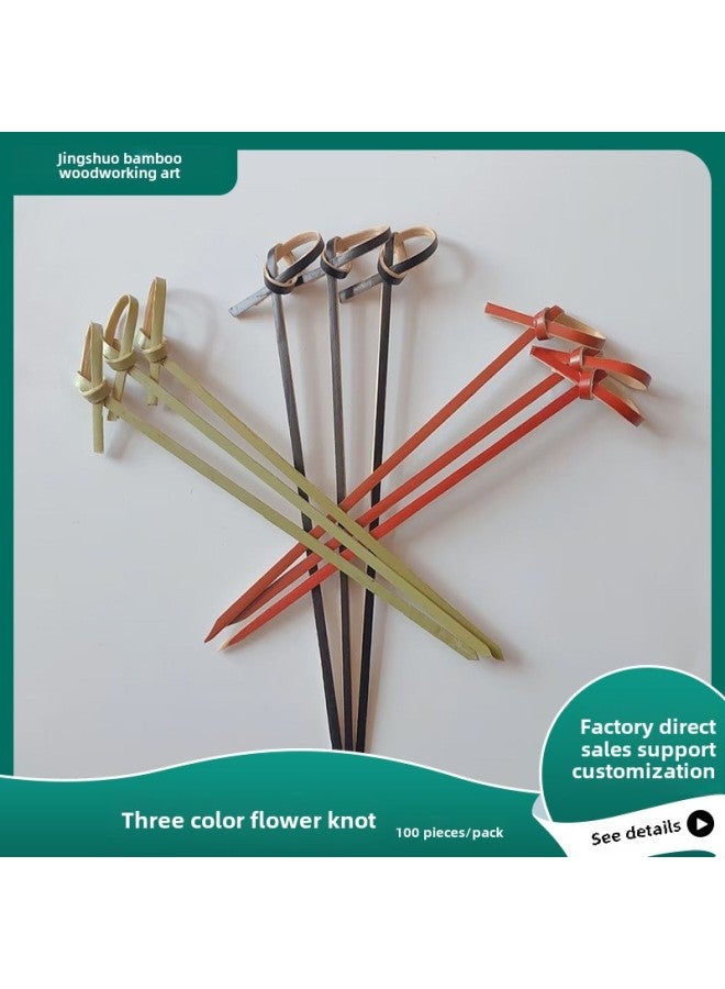 Green Peel Flower Knot String 100 Pcs/bag Disposable Red Black Fruit Fork Sugar Gourd Stick Knot Sign-Color:Red-Specifications:18cm  - Image 1