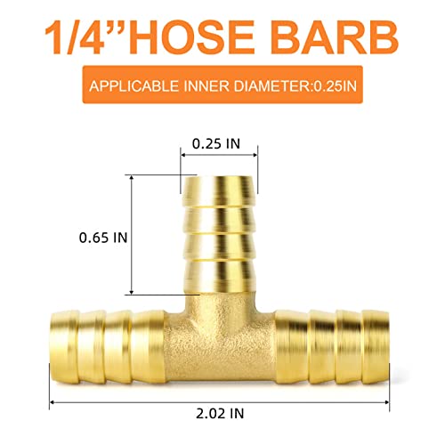 GASHER 10 Pieces Brass Hose Barb Tee, 3-Way Tee Hose Fitting (1/4" x 1/4" x 1/4" Hose Barb) - Image 4
