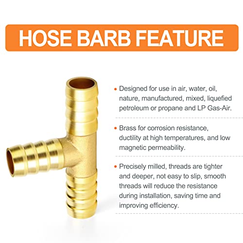 GASHER 10 Pieces Brass Hose Barb Tee, 3-Way Tee Hose Fitting (1/4" x 1/4" x 1/4" Hose Barb) - Image 5