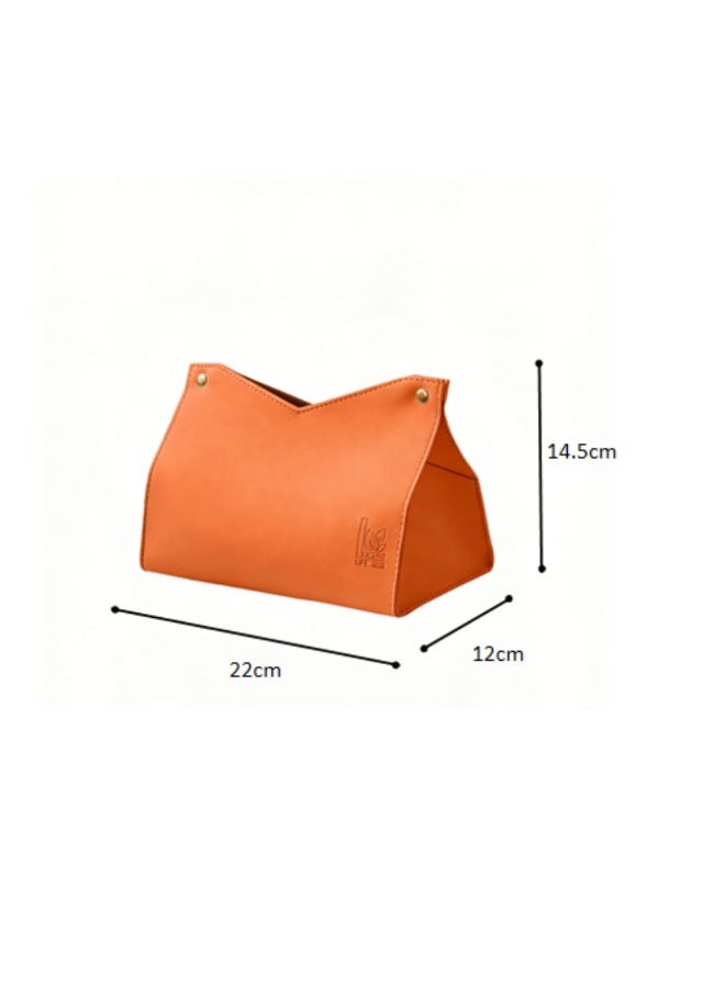 Smart Storage ✨Smart Storage PU Leather Tissue Box Holder, Premium Decorative Desktop Tissue Case for Bathroom, Bedroom & Living Room, Modern Minimalist Design, Orange. - Image 3