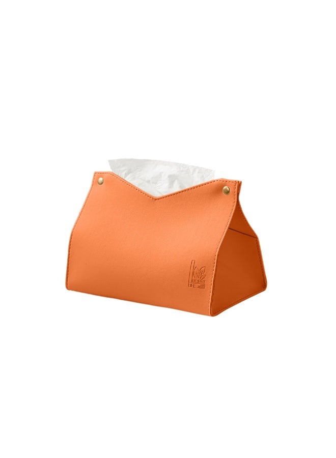 Smart Storage ✨Smart Storage PU Leather Tissue Box Holder, Premium Decorative Desktop Tissue Case for Bathroom, Bedroom & Living Room, Modern Minimalist Design, Orange. - Image 1