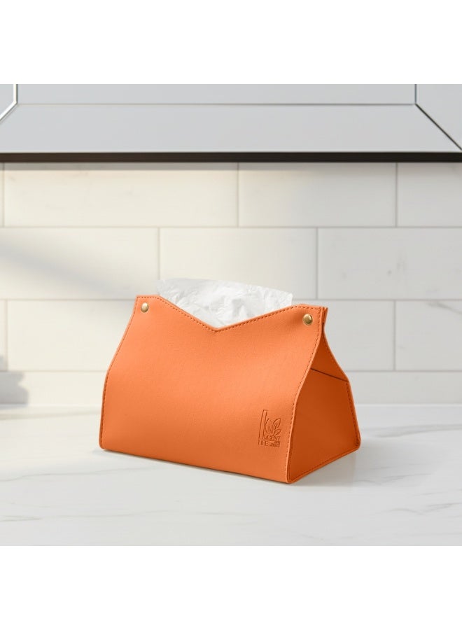 Smart Storage ✨Smart Storage PU Leather Tissue Box Holder, Premium Decorative Desktop Tissue Case for Bathroom, Bedroom & Living Room, Modern Minimalist Design, Orange. - Image 2