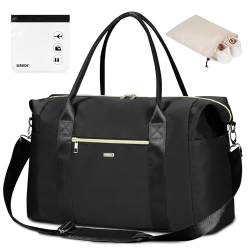 WANDF For Spirit Airlines Personal Item Bag 18x14x8 Travel Duffel Bag with TSA Approved Quart Size Bag & Shoe Bags Weekender Overnight Carry-on Luggage for Women (Black) - Image 1