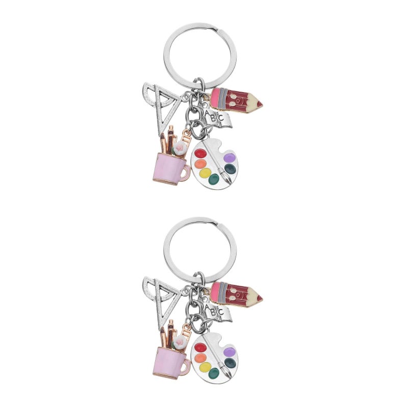 2 Pcs Artist Paint Palette Keychain Set With Brush Charm For Teacher Student Graduation Birthday Gift - Image 2