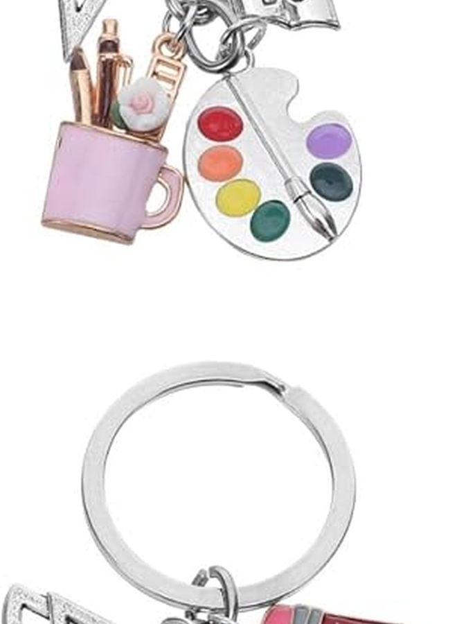 2 Pcs Artist Paint Palette Keychain Set With Brush Charm For Teacher Student Graduation Birthday Gift - Image 1