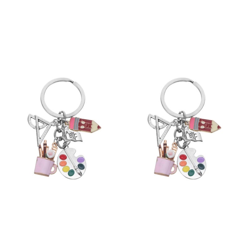 2 Pcs Artist Paint Palette Keychain Set With Brush Charm For Teacher Student Graduation Birthday Gift - Image 4