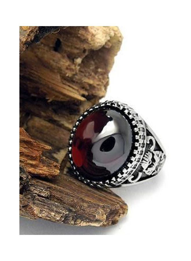 Titanium Stainless Steel Agate Ring No. 8, Red Beauty Circle - Image 2