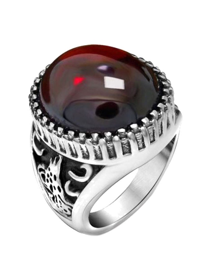 Titanium Stainless Steel Agate Ring No. 8, Red Beauty Circle - Image 1