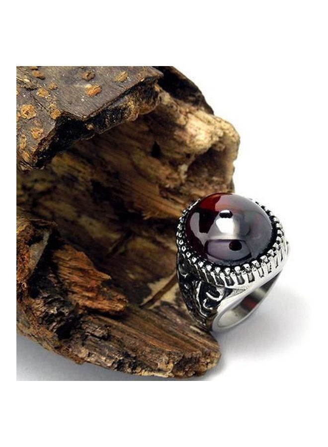 Titanium Stainless Steel Agate Ring No. 8, Red Beauty Circle - Image 3