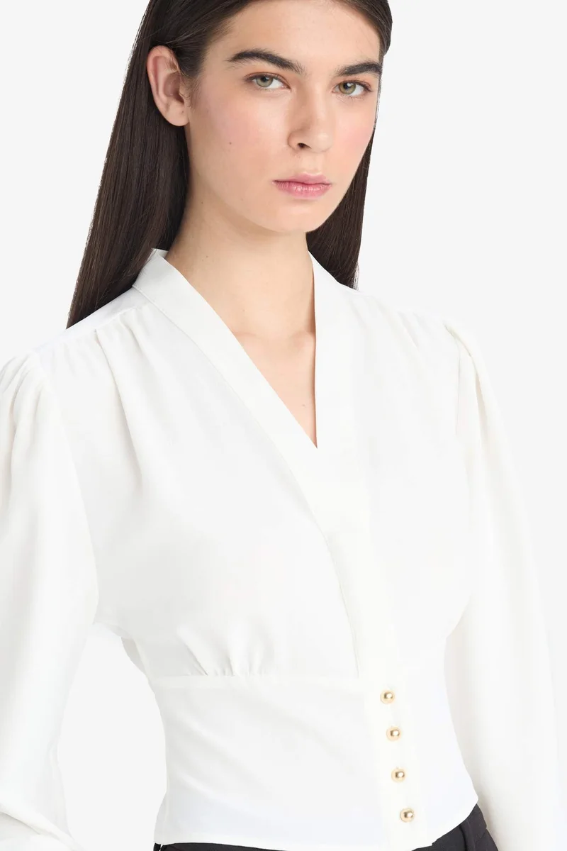 ديفاكتو Slim Fit V-Neck Long Sleeve Blouse