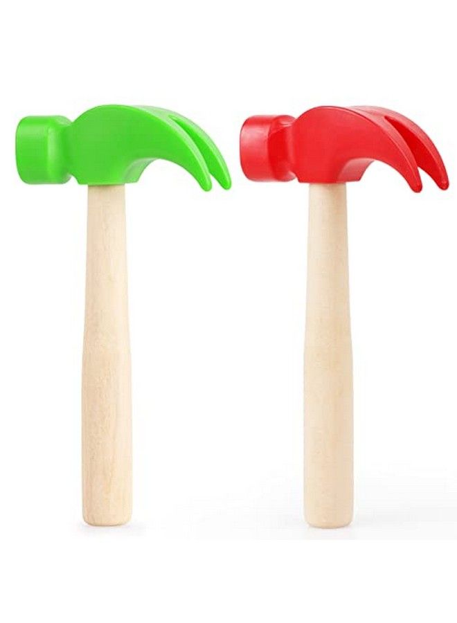 Fowecelt 2 Pack Wooden Hammer Toys Simulation Hammers Maintenance Tools Educational Toys For Kids Birthday Party Games Supplies(Red & Green) - Image 1