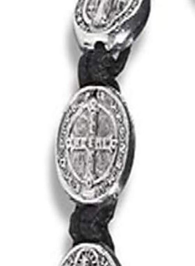 CB Silver Tone Saint Benedict Medal on Adjustable Black Cord Wrist Bracelet, 8 Inch, Pack of 3 - Image 5