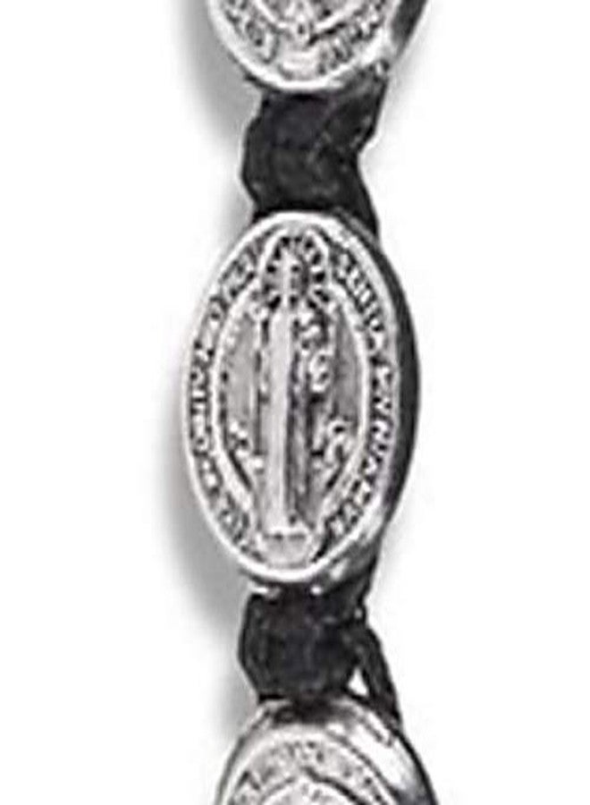CB Silver Tone Saint Benedict Medal on Adjustable Black Cord Wrist Bracelet, 8 Inch, Pack of 3 - Image 4