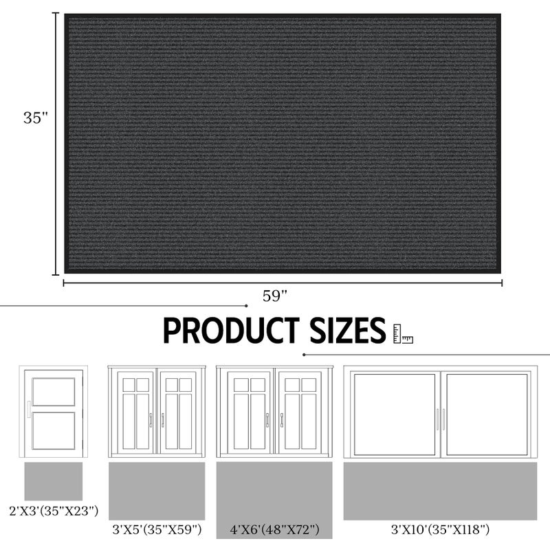 EZ2LIVE Front Door Mat, 3' x 5' Heavy Duty Door Mat Outside Entrance, Non-Slip Welcome Mat, Absorbent & Dirt Resistant, Low Profile Large Door Mats, Commercial Rugs for Entryway Indoor Outdoor, Grey - Image 2