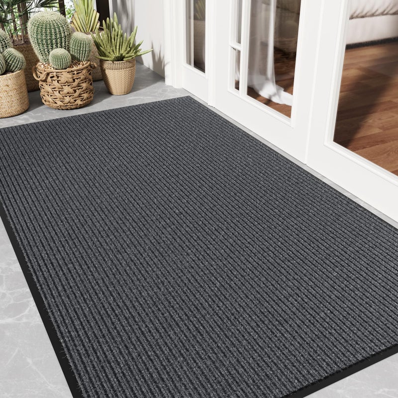 EZ2LIVE Front Door Mat, 3' x 5' Heavy Duty Door Mat Outside Entrance, Non-Slip Welcome Mat, Absorbent & Dirt Resistant, Low Profile Large Door Mats, Commercial Rugs for Entryway Indoor Outdoor, Grey - Image 1