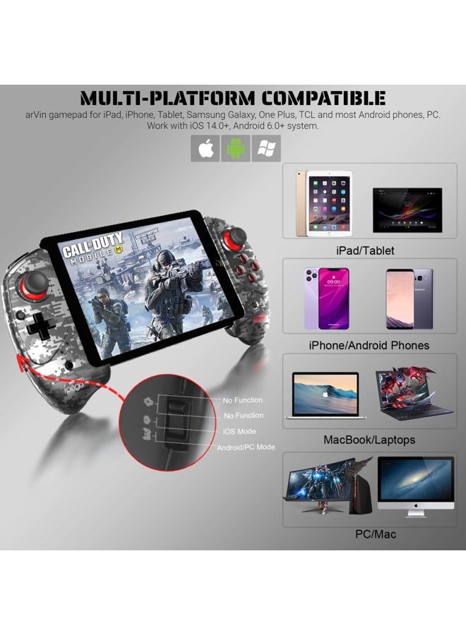 arVin Mobile Gaming Controller for iOS iPad/iPad Mini/iPad Air, iPhone 14/13/12/11, Samsung Galaxy Tab, Tablet, PC, Android Phone[within 5-11 inch]Wireless Gamepad Joystick for COD, Apex, Steam -Direct Play - Image 2