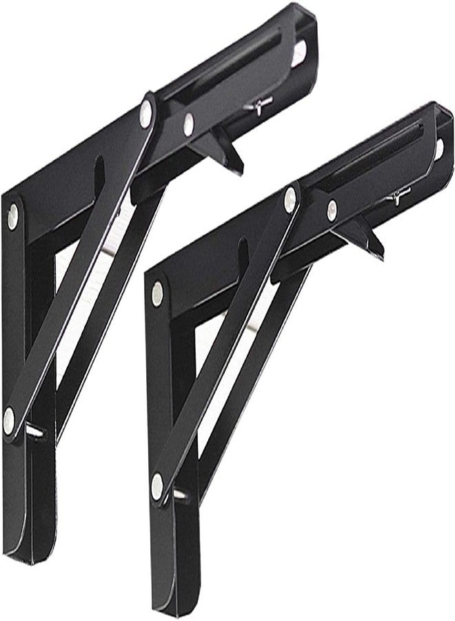NEXORA Foldable Wall Mount Shelf Bracket Pair with Quick Release Mechanism, Black Metal Support Brackets (12- Inch) - Image 1