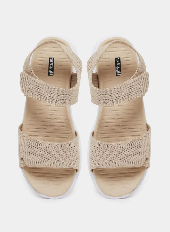 ستايلي Styli Mesh Flat Sandals with Hook and Loop Closure