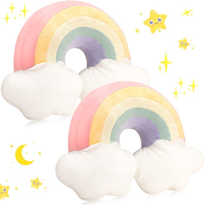 2 PCS 21 INCH RAINBOW SHAPED PILLOW HOME DECORATIVE CLOUD PILLOW LOVELY STUFFED KID SOFT THROW FOR GIRLS AND BOYS FRIENDS GIFTS BEDROOM RESTING ROOM DECORATIONSPINK
