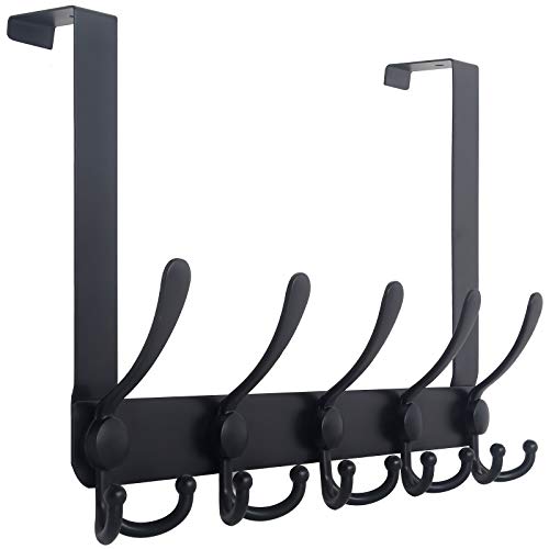 WEBI Over The Door HookDoor Hanger Hook Rack with 5 Tri Hooks for Hanging CoatsOver Door Towel Rack Door Coat Towel Hanger Door Coat Rack for BathroomBehind Back of DoorBlack - Image 1