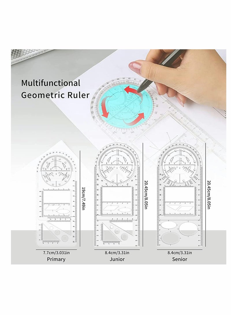 3Pcs Multifunctional Geometric Ruler, Mathematics Drawing Ruler, Geometric Drawing Template Measuring Draft Rulers for Student School Office - Image 4