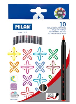 MILAN Milan Brush-Tipped Water-Based Fiberpen 10 Colours  - Image 1