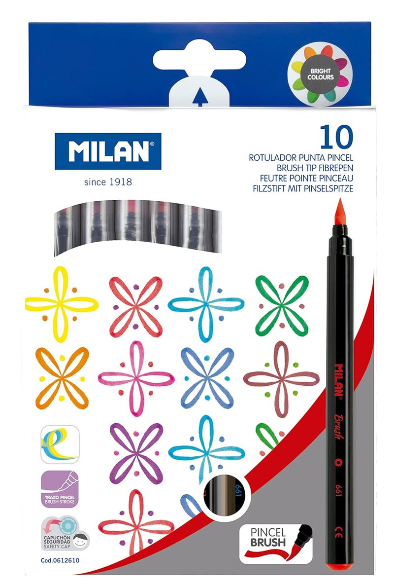Milan Brush-Tipped Water-Based Fiberpen 10 Colours - Image 1