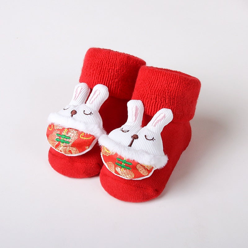 Baby socks red socks winter newborn red thick Terry socks mid-calf Doll Baby New Year socks - Image 1