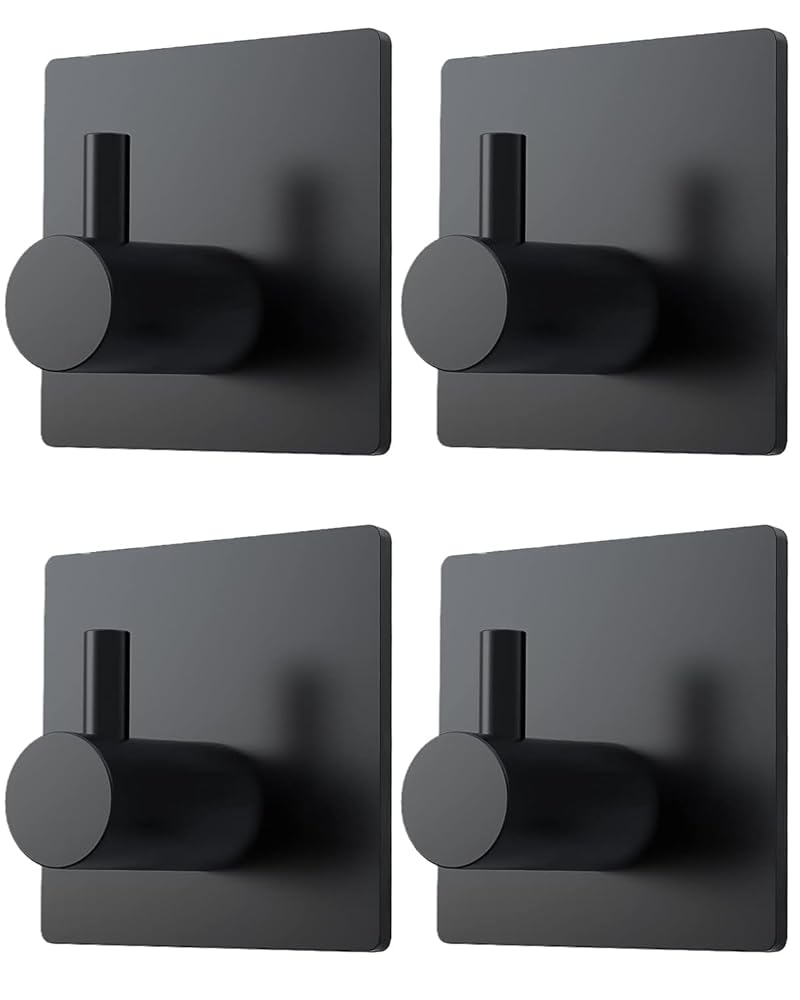 Stainless Steel Non-Marking Strong Adhesive Hooks – Black Column Hooks 14mm, 3.M, 4 Pieces