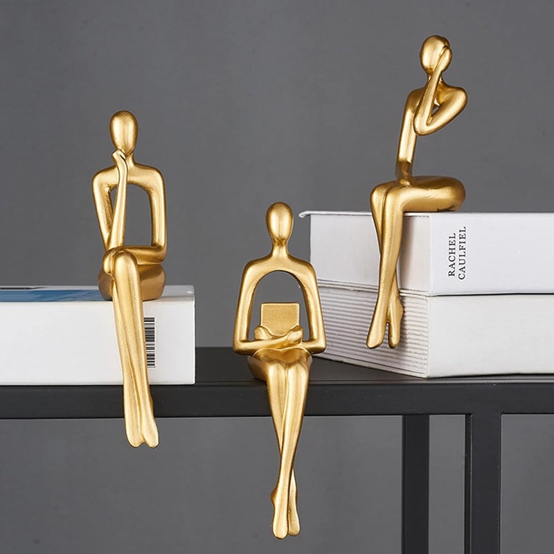XINXUAN Stable inert material Gold Statue Home Decorations for Living Room, Modern Shelf Decor, Bookshelf Figurines, Desk Sculpture, 3 Piece Table Set Indoor outdoor use - Image 5