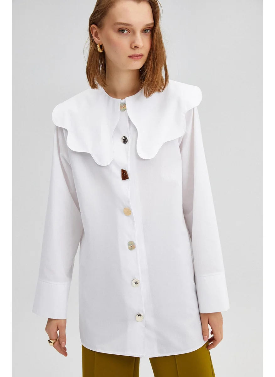 تاتشي Wide Collar Poplin Shirt