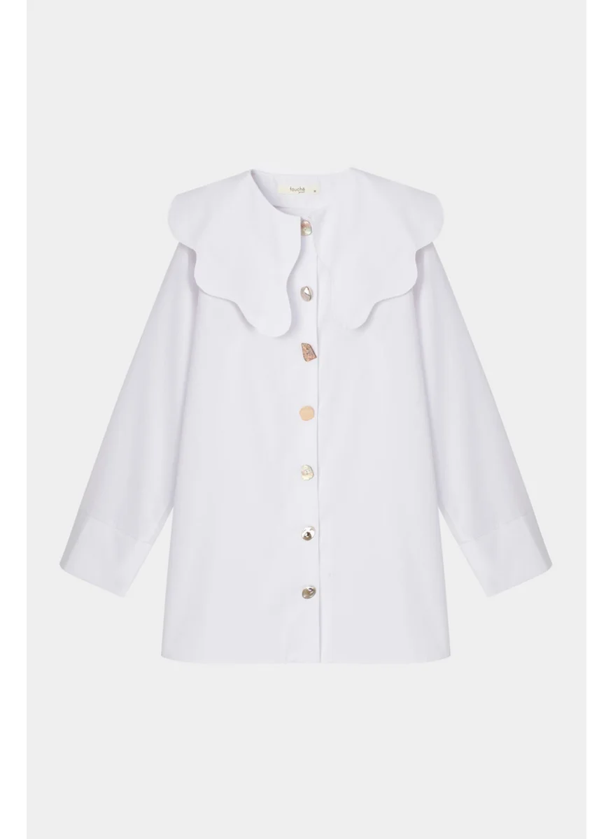 تاتشي Wide Collar Poplin Shirt