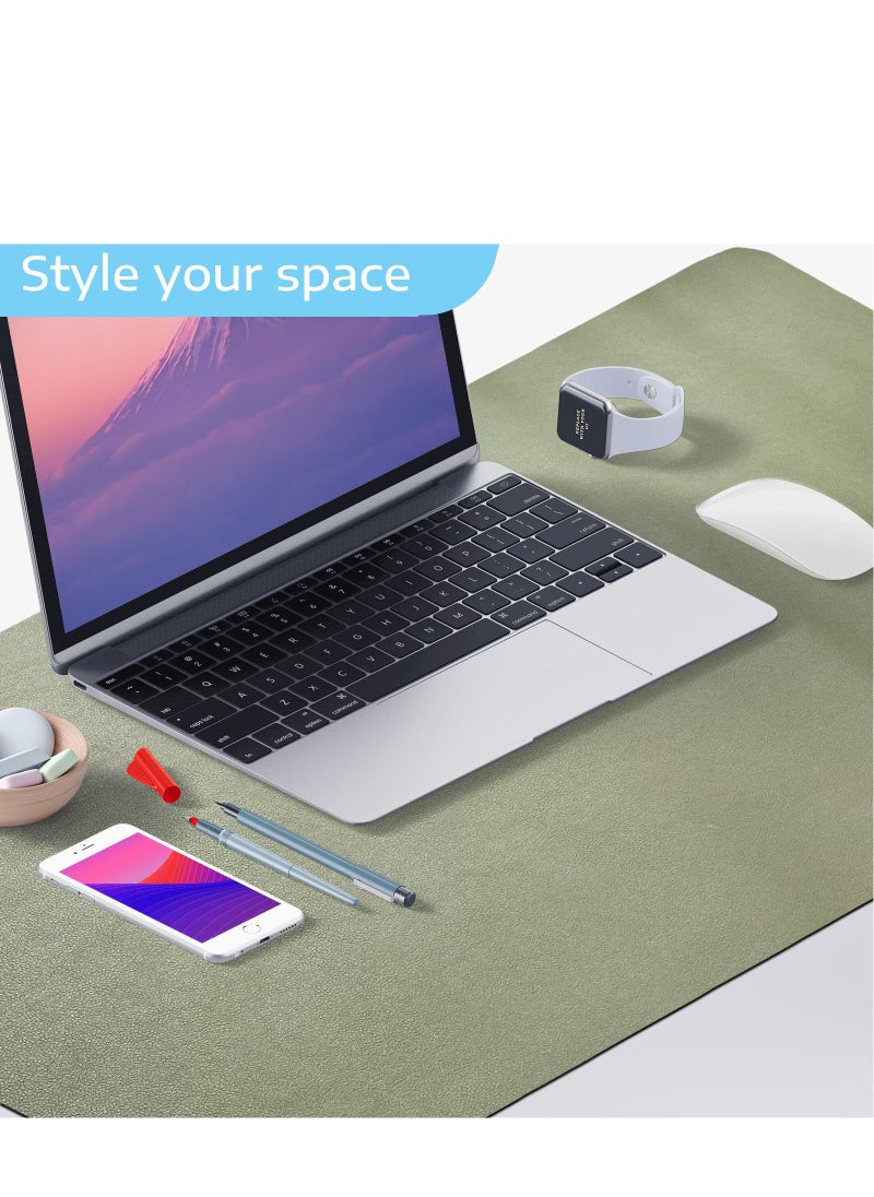 SKY-TOUCH - Multifunctional Desk Pad PU Computer Mouse Pad Office Desk Mat Extended Gaming Mouse Pad Non-Slip Waterproof Dual-Side Use Desk Mat Protector 80cm x 40cm Grey/Green - Image 1
