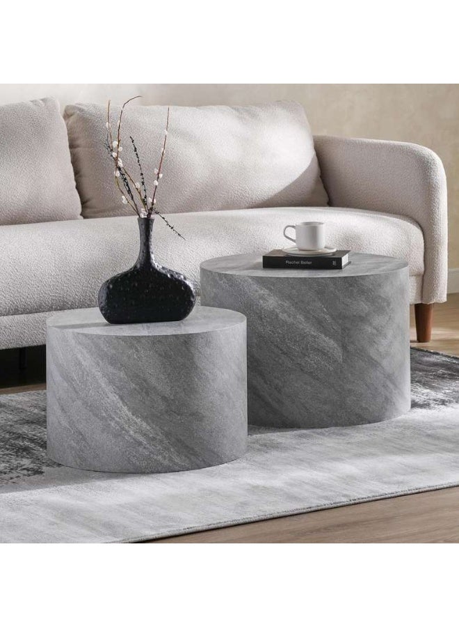 Pan Home Grey Round Coffee Table Set of 2 - Image 1