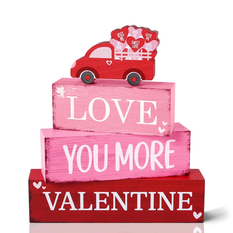 Gleegreets 4 Pcs Valentine's Day Wooden Tiered Tray Decor, Love Truck Decorations Gifts for Lover Wife Husband Boyfriend Girlfriend, Valentine Table Centerpiece for Home Kitchen Bedroom Decor - Image 1