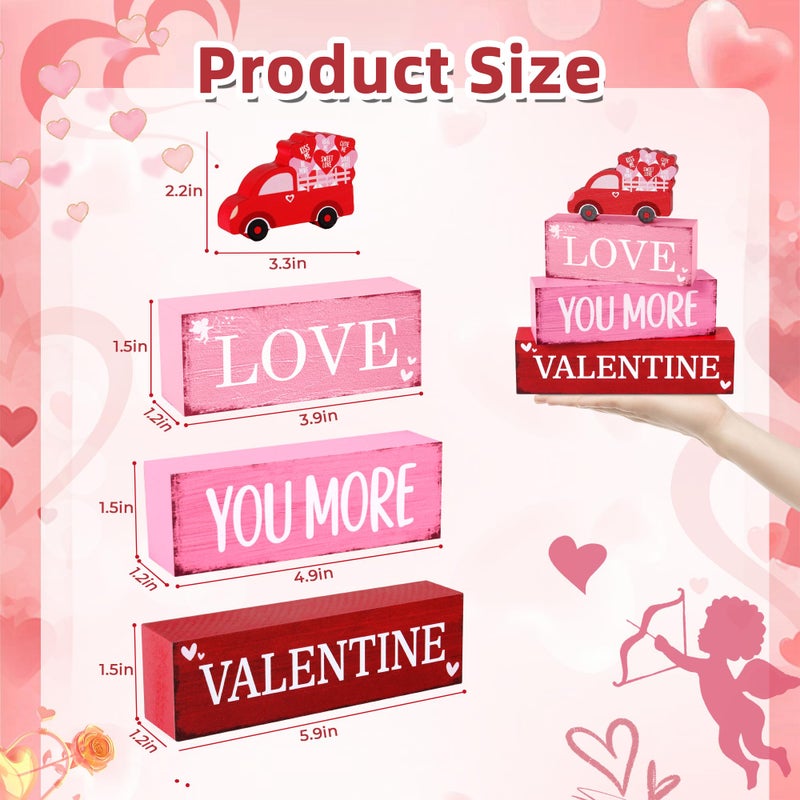Gleegreets 4 Pcs Valentine's Day Wooden Tiered Tray Decor, Love Truck Decorations Gifts for Lover Wife Husband Boyfriend Girlfriend, Valentine Table Centerpiece for Home Kitchen Bedroom Decor - Image 3