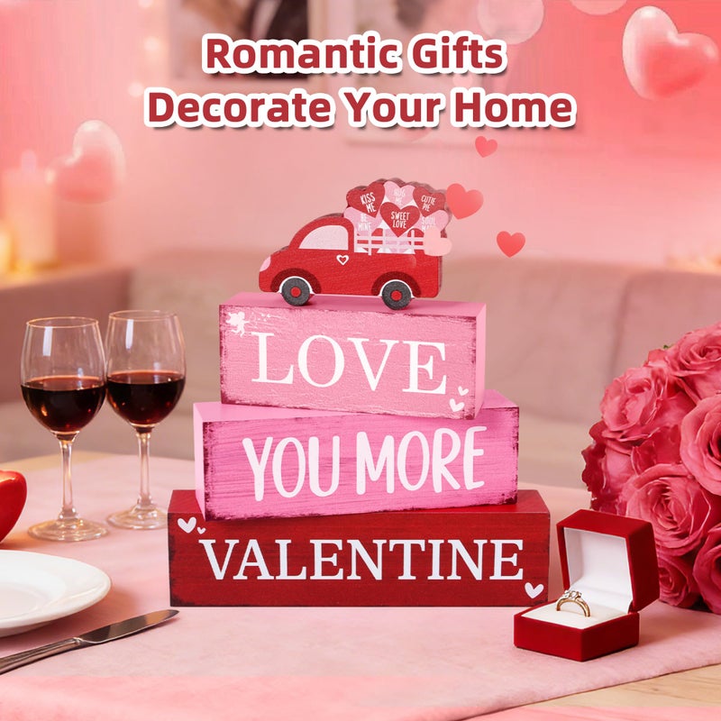 Gleegreets 4 Pcs Valentine's Day Wooden Tiered Tray Decor, Love Truck Decorations Gifts for Lover Wife Husband Boyfriend Girlfriend, Valentine Table Centerpiece for Home Kitchen Bedroom Decor - Image 5