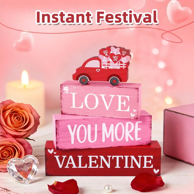 Gleegreets 4 Pcs Valentine's Day Wooden Tiered Tray Decor, Love Truck Decorations Gifts for Lover Wife Husband Boyfriend Girlfriend, Valentine Table Centerpiece for Home Kitchen Bedroom Decor - Image 2