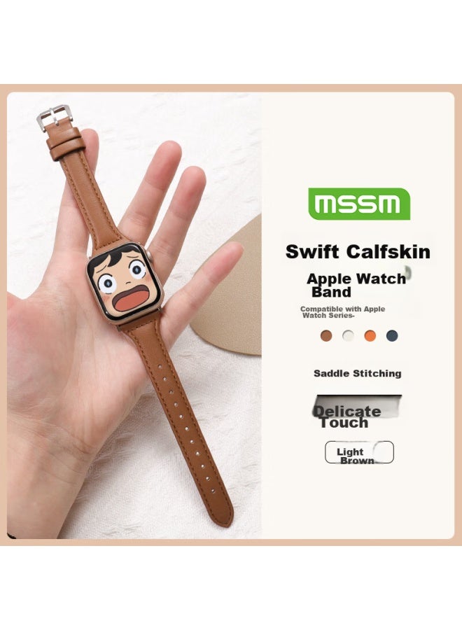 Mssm Suitable For Women's Apple Watch Band, Slim Waist Genuine Leather, For Apple Watch Iwatch Ultra S10/9/8/7/se 38/40/41mm - Image 1