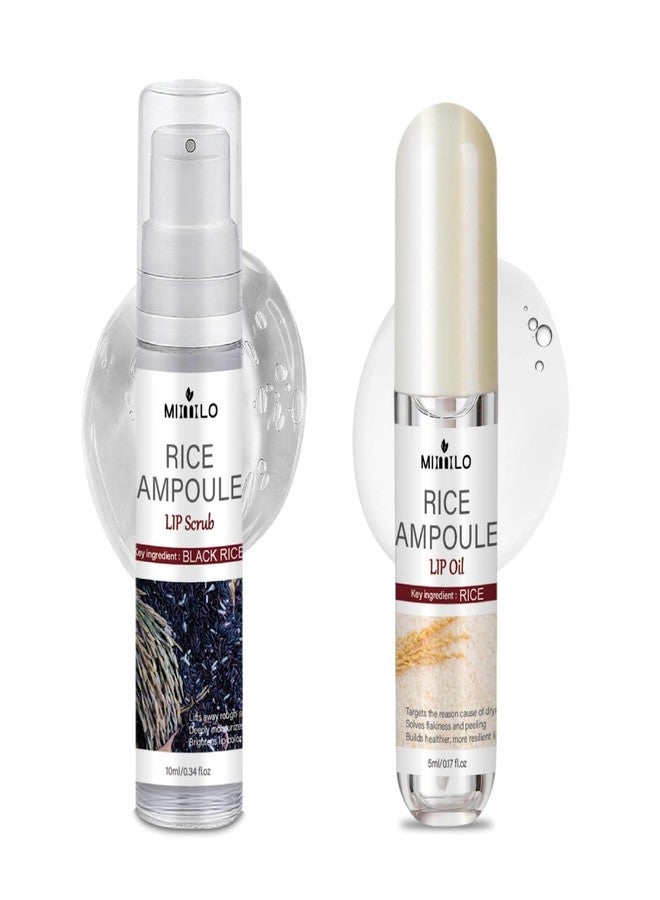teerova Black and White Rice Ampoule Lip Scrub and Oil Set, Rice Ampoule Duo Lip Exfoliator Solution, Hydrating Lip Oil for Softer & Smoother lips - Image 1