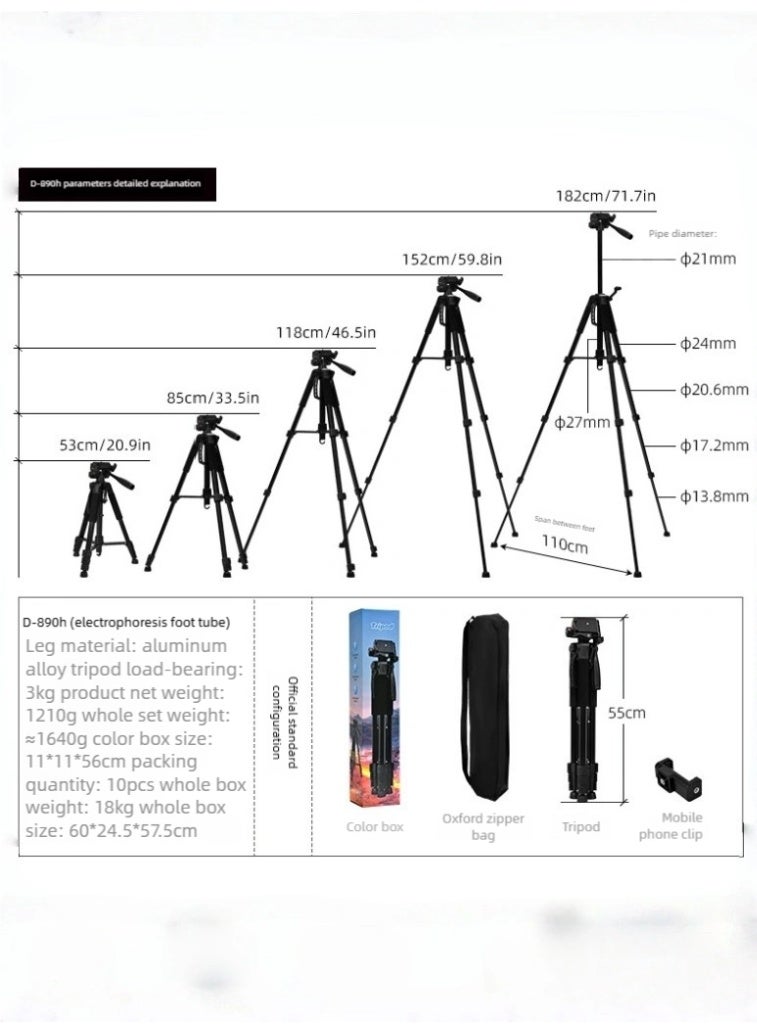 KELIO 182cm Aluminum Camera Tripod – 72" Lightweight Portable Tripod Stand with Travel Bag, Phone Mount & 1/4” Screw, Compatible with iPhone/Camera/DSLR/SLR/Projector - Image 2