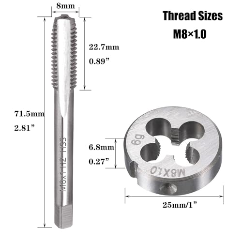 Saipe M8 X 1.0 Metric Tap and Die Set m8 X 1mm HSS Straight Fluted Machine Thread Right Hand Screw Tap and Round Threading Die - Image 4
