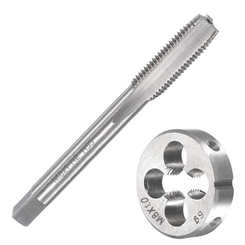Saipe M8 X 1.0 Metric Tap and Die Set m8 X 1mm HSS Straight Fluted Machine Thread Right Hand Screw Tap and Round Threading Die - Image 1