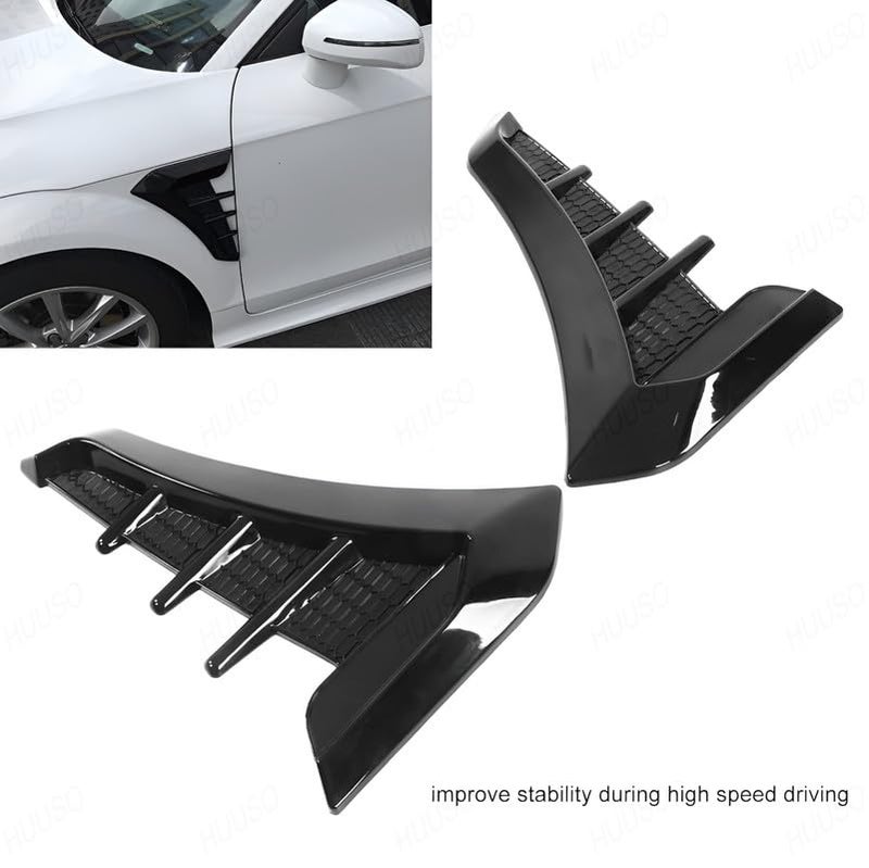 HUUSO 2Pcs Car Air Flow Vent Fender Trim HD-717 Glossy Black Sports Car Styling Decorative Aero Decal Sticker Exterior Accessory Compatible with Maruti Grand Vitara (2022) - Image 5