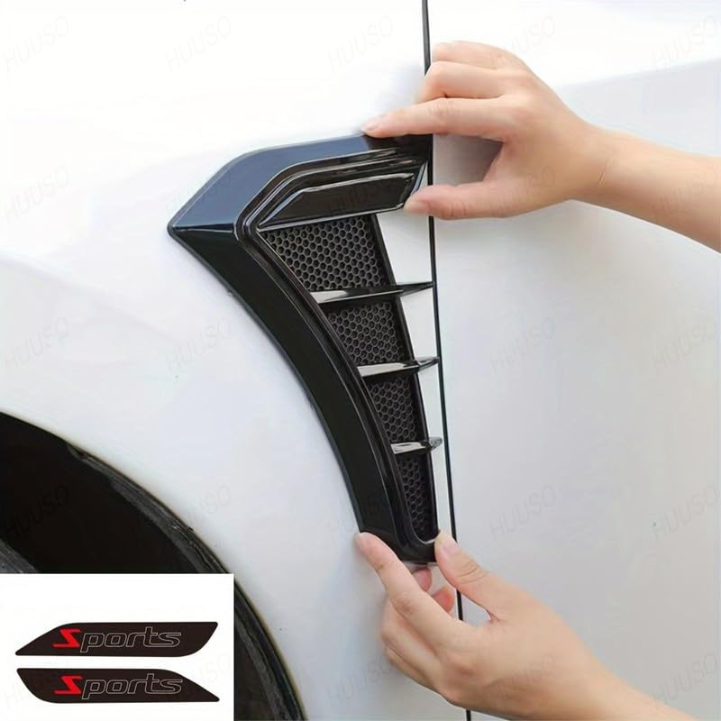 HUUSO 2Pcs Car Air Flow Vent Fender Trim HD-717 Glossy Black Sports Car Styling Decorative Aero Decal Sticker Exterior Accessory Compatible with Maruti Grand Vitara (2022) - Image 3